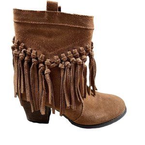 Sbicca Brown Ankle Booties with Fringe Detail